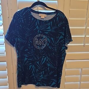 Michael Kors Blue and Black Leaf Print T-Shirt